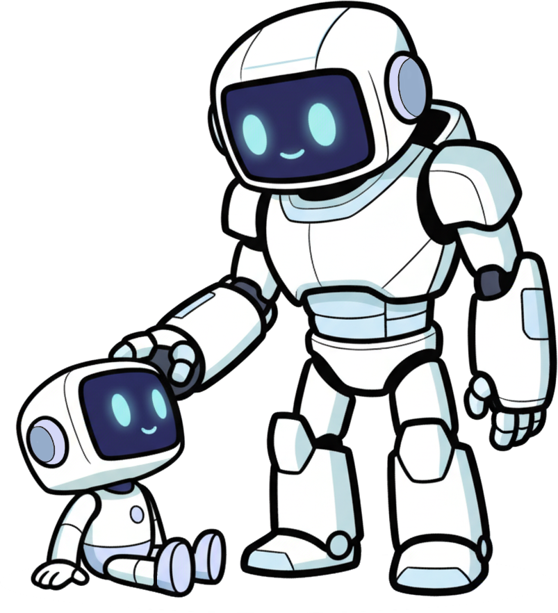 Grand robot LP Agency debout avec un petit robot